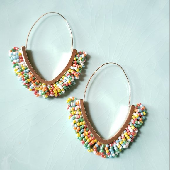 Anthropologie Jewelry - New! Multi Colored Beaded Hoop Earrings